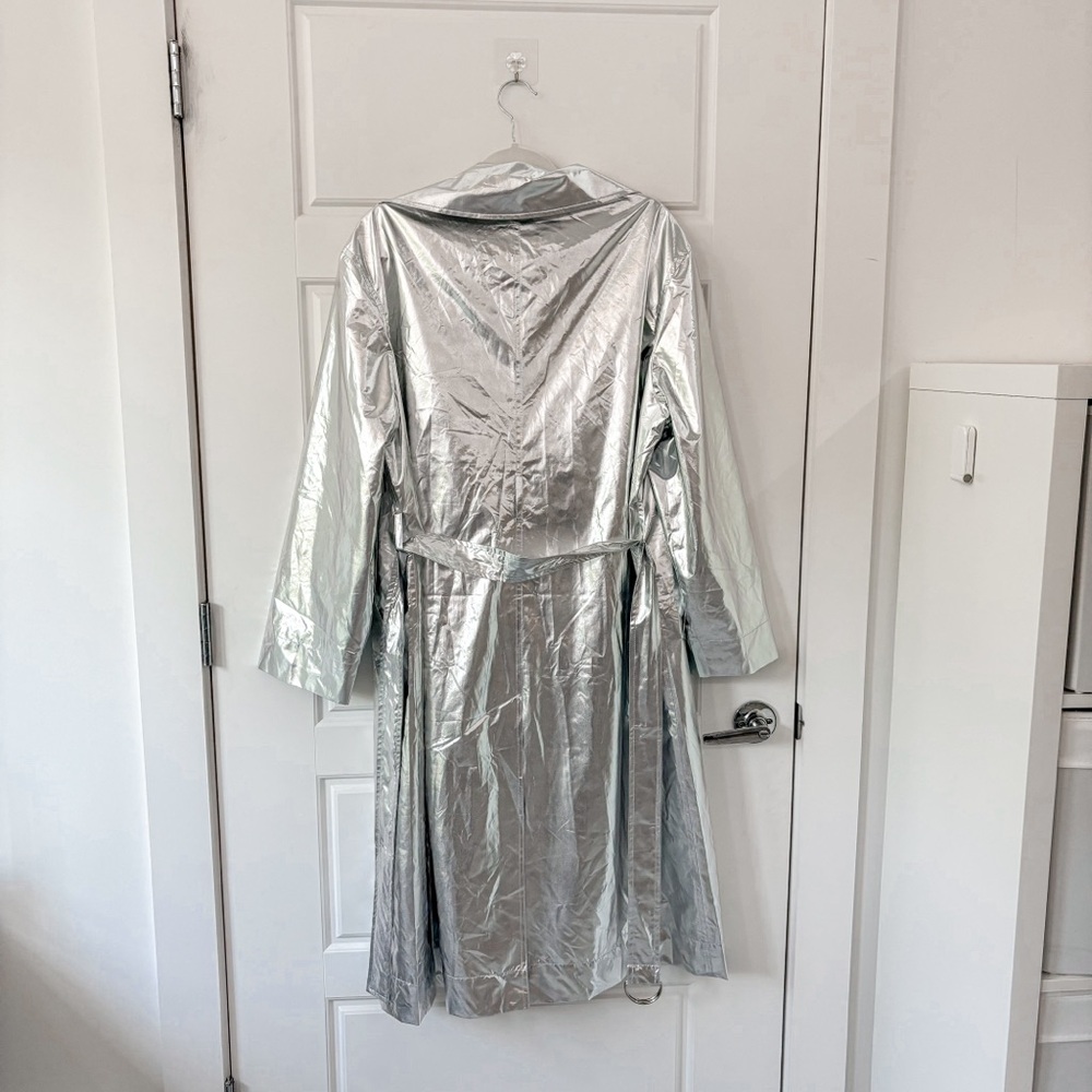 Silver Metallic Trench Coat - Women's Stylish Wrap Trench - Picture 6 of 8